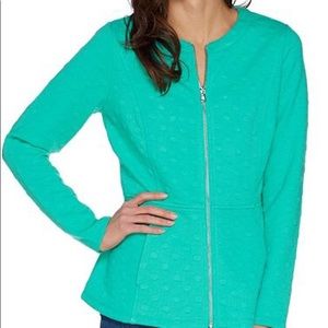 Isaac Mizrahi Peplum Dot Jacquard Knit Jacket